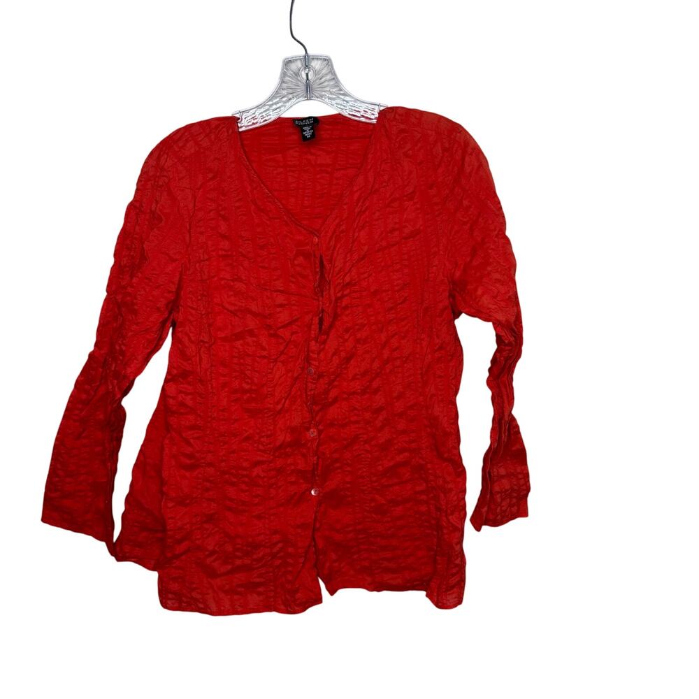 Eileen Fisher Orange Button Front 100% Cotton‎ Blouse Women’s Medium